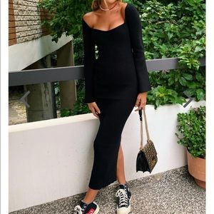 Verge Girl Black Long Sleeve Ribbed Midi Dress